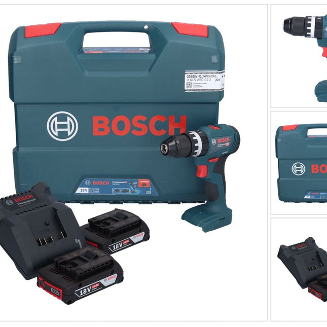 Bosch GSB 18V-45 Professional taladro percutor inalámbrico 18 V 45 Nm (06019K3302) sin escobillas + 2x batería 2,0 Ah + cargador + maletín L