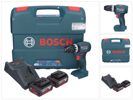 Bosch GSB 18V-45 Profesjonalna akumulatorowa wiertarko-wkrętarka udarowa 18 V 45 Nm bezszczotkowa + 2x akumulator 4,0 Ah + ładowarka + walizka L