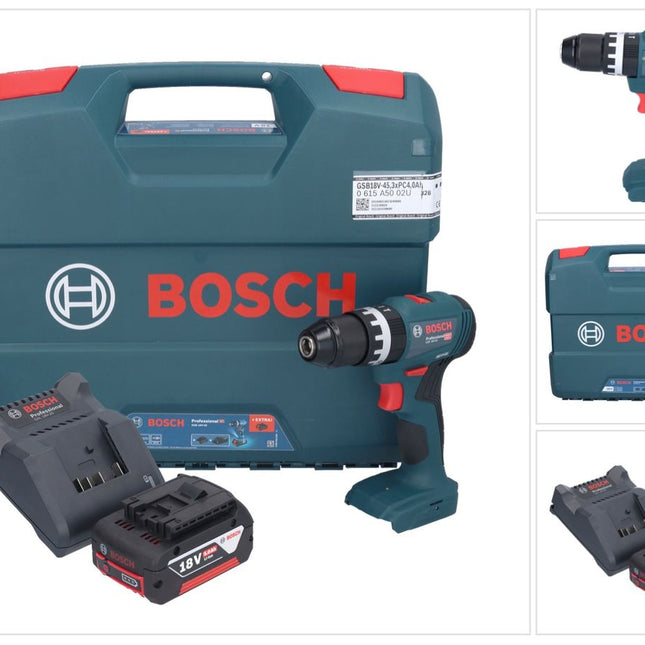 Bosch GSB 18V-45 Taladro percutor inalámbrico profesional 18 V 45 Nm sin escobillas + 1x batería 5,0 Ah + cargador + maletín L