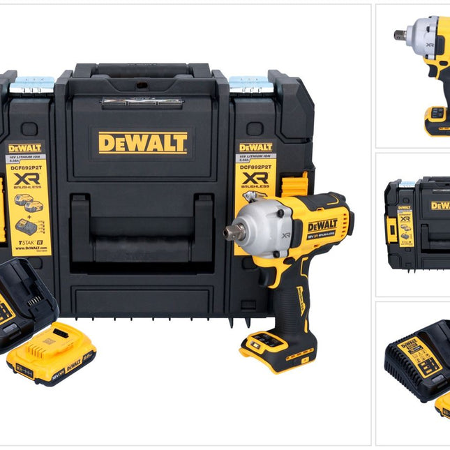 DeWalt DCF 892 D1T Atornillador de impacto a batería 18 V 813 Nm 1/2" sin escobillas + 1 batería de 2,0 Ah + cargador + TSTAK