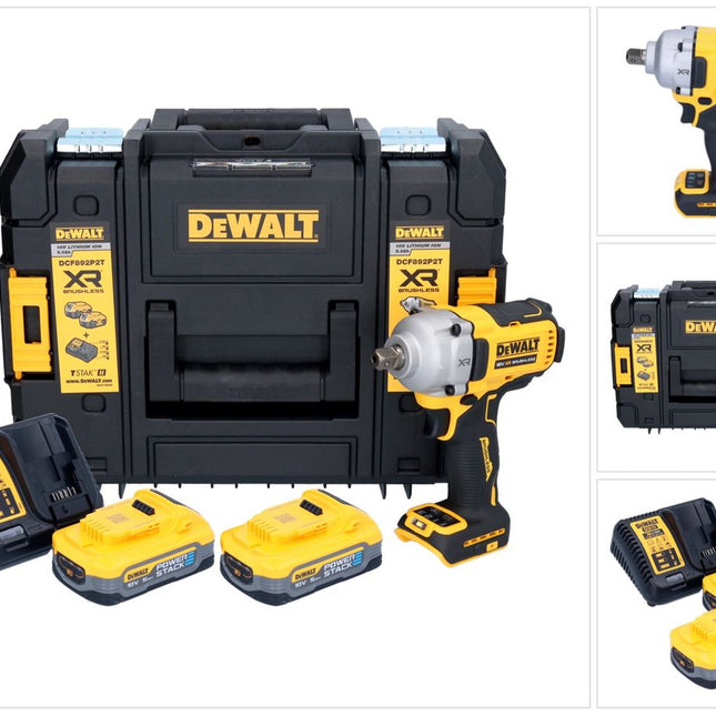 DeWalt DCF 892 H2T Llave de Impacto 18 V 813 Nm 1/2'' Sin escobillas + 2x batería Powerstack 5,0 Ah + cargador + TSTAK