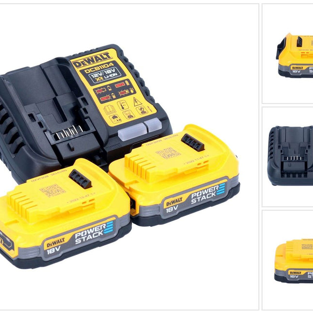 DeWalt DCB 1104 E2 Juego de batería de arranque 12 V / 18 V 2x batería Powerstack 1,7 Ah + cargador DCB 1104