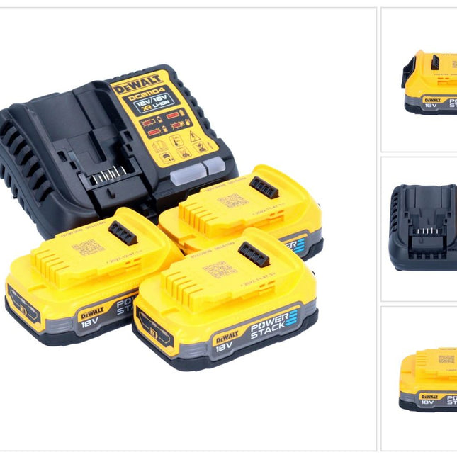 DeWalt DCB 1104 E3 battery starter set 12 V / 18 V 3x Powerstack battery 1.7 Ah + DCB 1104 charger