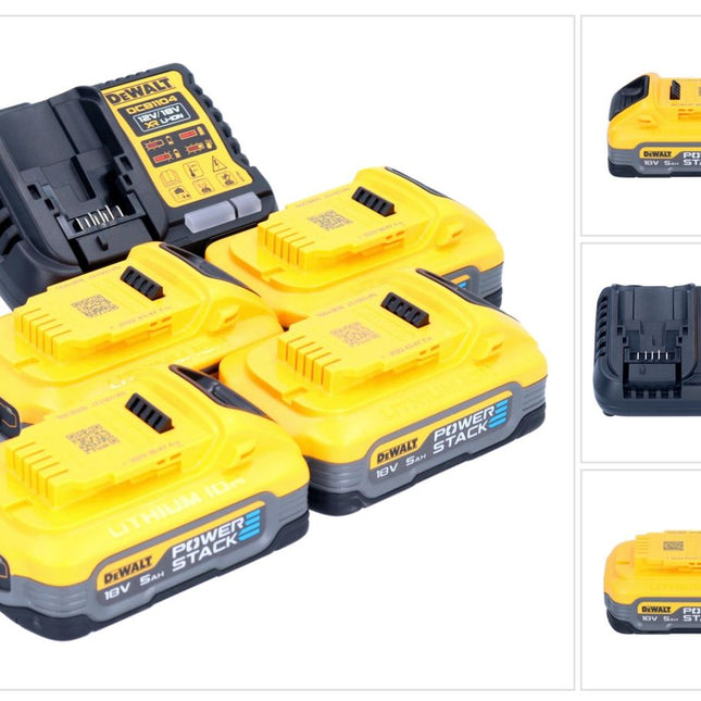 DeWalt DCB 1104 H4 Battery Starter Set 12 V / 18 V 4x Powerstack battery 5.0 Ah + DCB 1104 charger