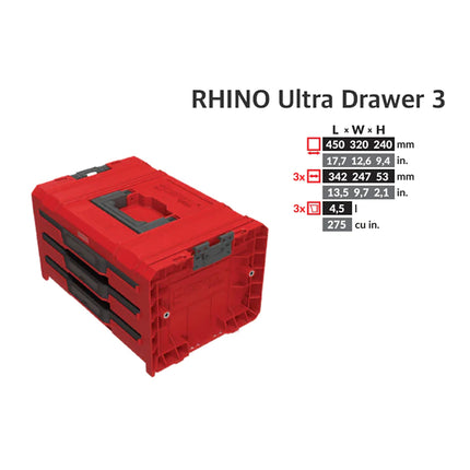 Toolbrothers RHINO L Drawer 3 ULTRA Organize+ z trzema szufladami + pudełka IP54