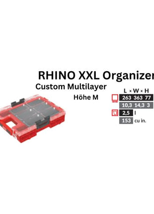 Toolbrothers RHINO XXL Organizer ULTRA wysokość M Custom Wielowarstwowy, sztaplowany 365 x 265 x 77 mm 2,5 l IP66 z wkładką piankową