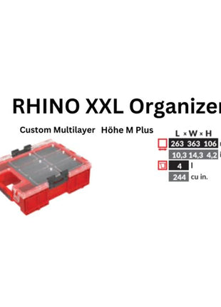 Toolbrothers RHINO XXL Organizador ULTRA Altura M Plus Personalizado Multicapa 364 x 264 x 106 mm 4 l apilable IP66