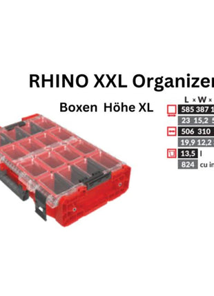 Toolbrothers RHINO XXL Organizer ULTRA Height XL Boxes Custom 582 x 387 x 131 mm 13,5 l IP66 z 8 wkładkami i 6 przegrodami