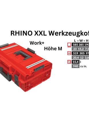 Toolbrothers Maletín de herramientas RHINO XXL ULTRA Work+ altura M Organizador modular personalizado 585 x 385 x 190 mm 15,4 l apilable IP66