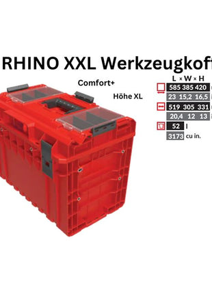 Toolbrothers Maletín de herramientas RHINO XXL ULTRA Comfort+ altura XL Organizador modular personalizado 585 x 385 x 420 mm 52 l apilable IP66