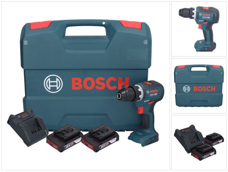 Bosch GSR 18V-55 Taladro atornillador inalámbrico profesional 18 V 55 Nm sin escobillas + 2 baterías 2,0 Ah + cargador + maletín en L