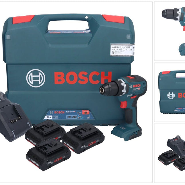 Bosch GSR 18V-55 Professional Perceuse-visseuse sans fil 18 V 55 Nm Brushless ( 0615A5002P ) + 3x batterie ProCORE 4,0 Ah + chargeur + L-Case