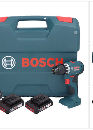 Bosch GSR 18V-45 Taladro atornillador inalámbrico profesional 18 V 45 Nm sin escobillas + 2 baterías 2,0 Ah + cargador + maletín L