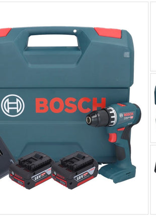 Bosch GSR 18V-45 Taladro atornillador inalámbrico profesional 18 V 45 Nm sin escobillas + 2 baterías 4,0 Ah + cargador + maletín en L