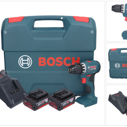 Bosch GSR 18V-45 Taladro atornillador inalámbrico profesional 18 V 45 Nm sin escobillas + 2 baterías 4,0 Ah + cargador + maletín en L