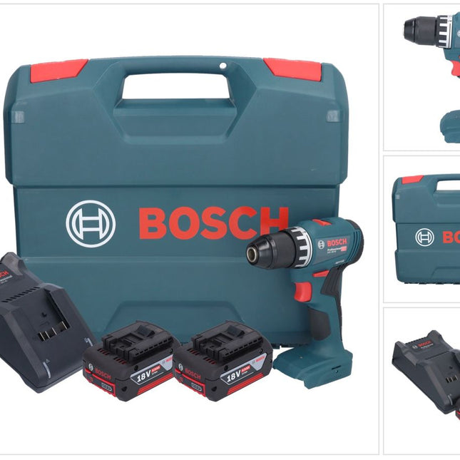 Bosch GSR 18V-45 Taladro atornillador inalámbrico profesional 18 V 45 Nm sin escobillas + 2 baterías 4,0 Ah + cargador + maletín en L