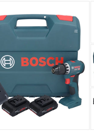 Bosch GSR 18V-45 Taladro atornillador inalámbrico profesional 18 V 45 Nm sin escobillas + 2 baterías ProCORE 4,0 Ah + cargador + maletín en L