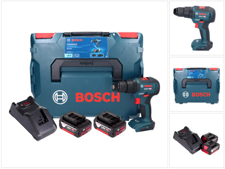 Bosch GSB 18V-55 Taladro percutor inalámbrico profesional 18 V 55 Nm sin escobillas (06019H5300) + 2 baterías de 4,0 Ah + cargador + L-Boxx