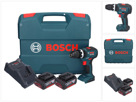 Bosch GSB 18V-55 Trapano a percussione professionale a batteria 18 V 55 Nm senza spazzole ( 0615990L7C ) + 2x batteria ricaricabile 4,0 Ah + caricabatterie + custodia