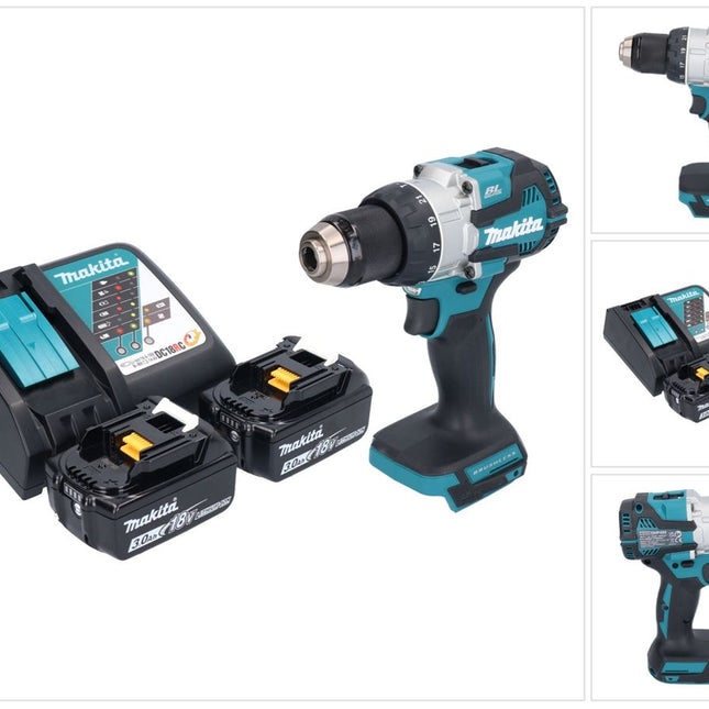 Makita DHP 489 RF Perceuse-visseuse à percussion sans fil 18 V 73 Nm Brushless + 2x batterie 3,0 Ah + chargeur