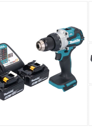 Makita DHP 489 RT Perceuse-visseuse à percussion sans fil 18 V 73 Nm Brushless + 2x batterie 5,0 Ah + chargeur