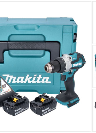 Taladro percutor inalámbrico Makita DHP 489 RMJ 18 V 73 Nm sin escobillas + 2x baterías 4,0 Ah + cargador + Makpac