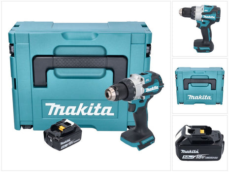 Taladro percutor inalámbrico Makita DHP 489 T1J 18 V 73 Nm sin escobillas + 1x batería 5,0 Ah + Makpac - sin cargador