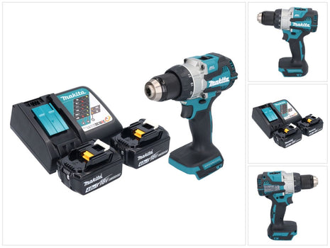 Makita DDF 489 RM taladro atornillador inalámbrico 18 V 73 Nm sin escobillas + 2 baterías 4,0 Ah + cargador