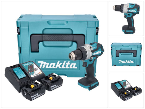 Makita DDF 489 RTJ taladro atornillador inalámbrico 18 V 73 Nm sin escobillas + 2 baterías 5,0 Ah + cargador + Makpac