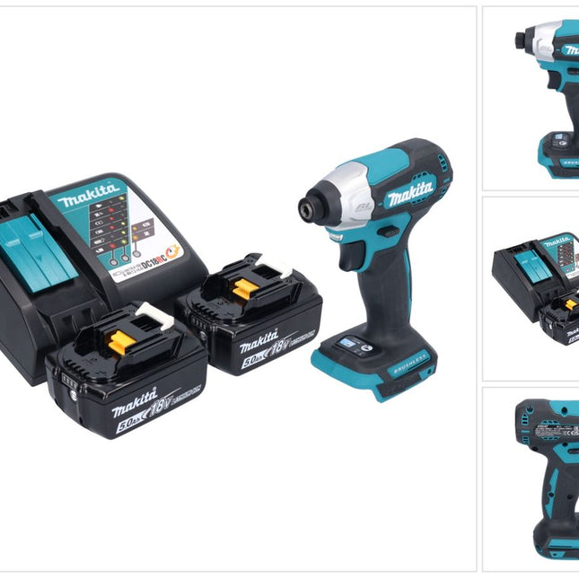 Makita DTD 157 RT cordless impact wrench 18 V 140 Nm 1/4" brushless + 2x rechargeable battery 5.0 Ah + charger