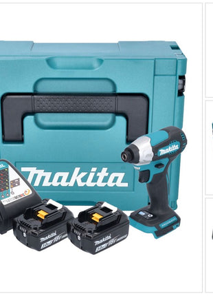 Makita DTD 157 RFJ Atornillador de impacto inalámbrico 18 V 140 Nm 1/4" sin escobillas + 2x batería 3,0 Ah + cargador + Makpac