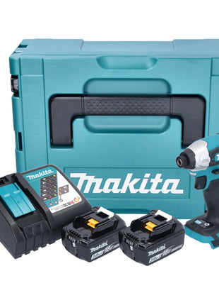 Makita DTD 157 RFJ Atornillador de impacto inalámbrico 18 V 140 Nm 1/4" sin escobillas + 2x batería 3,0 Ah + cargador + Makpac