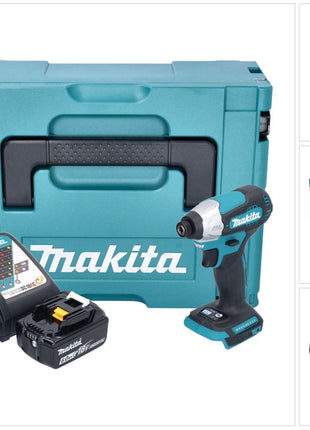 Makita DTD 157 RG1J Llave de impacto a batería 18 V 140 Nm 1/4" sin escobillas + 1x batería 6,0 Ah + cargador + Makpac