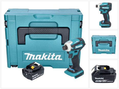 Makita DTD 172 M1J llave de impacto inalámbrica 18 V 180 Nm 1/4" sin escobillas + 1x batería 4,0 Ah + Makpac - sin cargador