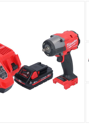 Milwaukee M18 FMTIW2F38-301 Cordless impact wrench 18 V 745 Nm 3/8" brushless + 1x rechargeable battery 3.0 Ah + charger