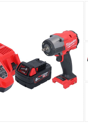 Milwaukee M18 FMTIW2F38-501 Akumulatorowy klucz udarowy 18 V 745 Nm 3/8" bezszczotkowy + 1x akumulator 5,0 Ah + ładowarka