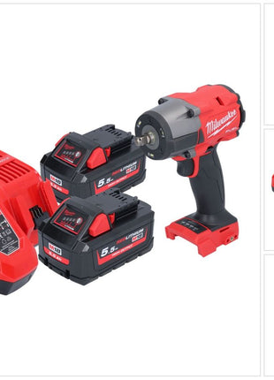 Llave de impacto a batería Milwaukee M18 FMTIW2F38-552 18 V 745 Nm 3/8" sin escobillas + 2x batería 5,5 Ah + cargador