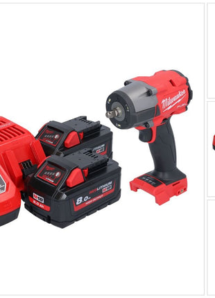 Milwaukee M18 FMTIW2F38-802 Akku Schlagschrauber 18 V 745 Nm 3/8" Brushless + 2x Akku 8,0 Ah + Ladegerät