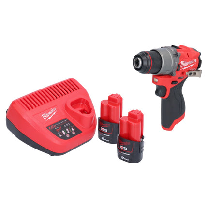 Milwaukee M12 FPD2-202 akumulatorowa wiertarka udarowa 12 V 45 Nm bezszczotkowa + 2x akumulator 2,0 Ah + ładowarka