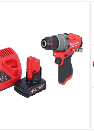 Milwaukee M12 FPD2-401 akumulatorowa wiertarka udarowa 12 V 45 Nm bezszczotkowa + 1x akumulator 4,0 Ah + ładowarka