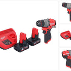 Taladro percutor inalámbrico Milwaukee M12 FPD2-402 12 V 45 Nm sin escobillas + 2x baterías 4,0 Ah + cargador