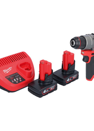 Taladro percutor inalámbrico Milwaukee M12 FPD2-402 12 V 45 Nm sin escobillas + 2x baterías 4,0 Ah + cargador