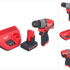 Taladro percutor inalámbrico Milwaukee M12 FPD2-501 12 V 45 Nm sin escobillas + 1x batería 5,0 Ah + cargador