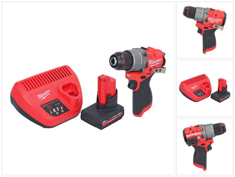 Taladro percutor inalámbrico Milwaukee M12 FPD2-501 12 V 45 Nm sin escobillas + 1x batería 5,0 Ah + cargador