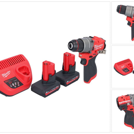 Milwaukee M12 FPD2-502 akumulatorowa wiertarka udarowa 12 V 45 Nm bezszczotkowa + 2x akumulator 5,0 Ah + ładowarka