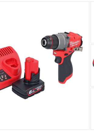 Taladro percutor inalámbrico Milwaukee M12 FPD2-601 12 V 45 Nm sin escobillas + 1x batería 6,0 Ah + cargador