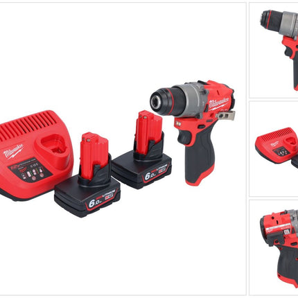Milwaukee M12 FPD2-602 akumulatorowa wiertarka udarowa 12 V 45 Nm bezszczotkowa + 2x akumulator 6,0 Ah + ładowarka