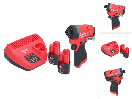 Llave de impacto a batería Milwaukee M12 FID2-202 12 V 170 Nm 1/4" sin escobillas + 2x baterías 2,0 Ah + cargador