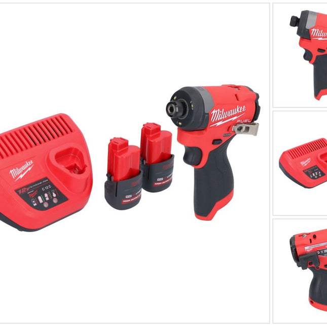 Llave de impacto a batería Milwaukee M12 FID2-252 12 V 170 Nm 1/4" sin escobillas + 2x baterías 2,5 Ah + cargador