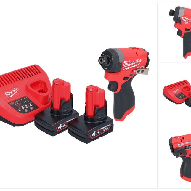 Llave de impacto a batería Milwaukee M12 FID2-402 12 V 170 Nm 1/4" sin escobillas + 2x batería 4,0 Ah + cargador